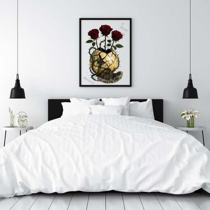 Thorned Bloom – Septarian Dragon Stone Digital Art Print | Dark Rose Botanical Download
