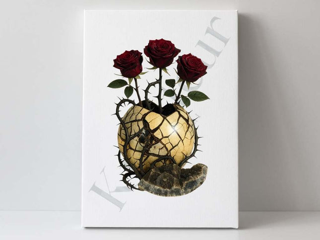 Thorned Bloom – Septarian Dragon Stone Digital Art Print | Dark Rose Botanical Download