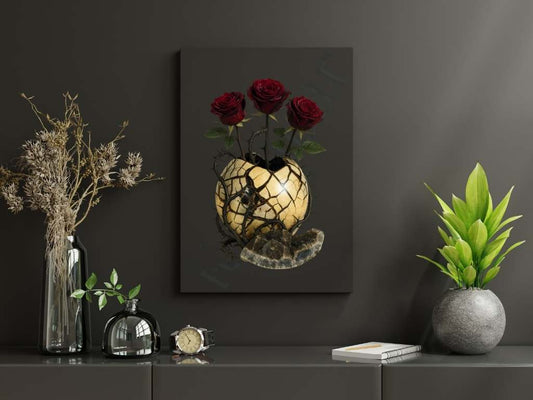 Thorned Bloom – Septarian Dragon Stone Digital Art Print | Dark Rose Botanical Download