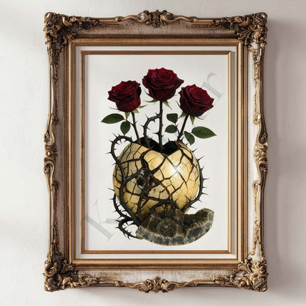 Thorned Bloom – Septarian Dragon Stone Digital Art Print | Dark Rose Botanical Download