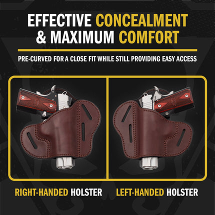 The Ultimate Leather Gun Holster | 3 Slot Pancake Style Belt Holster | Handmade in the USA! | Fits all 1911 Style Handguns