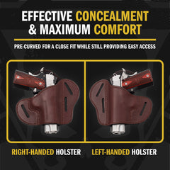 The Ultimate Leather Gun Holster | 3 Slot Pancake Style Belt Holster | Handmade in the USA! | Fits all 1911 Style Handguns