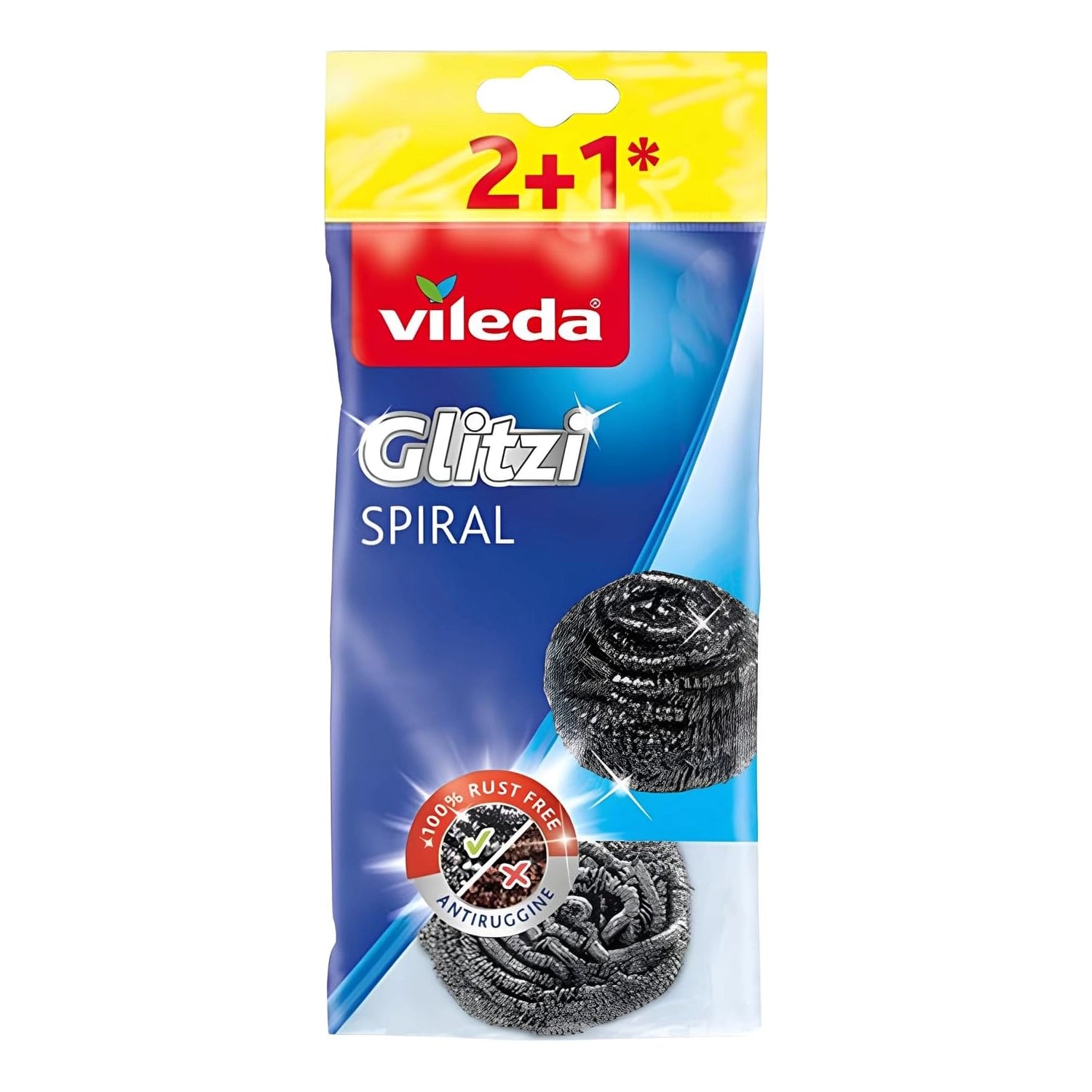 Vileda Glitzi spiral stainless steel scourer for heavy duty kitchen cleaning and yanmış kalıntılar için paslanmaz çelik sünger