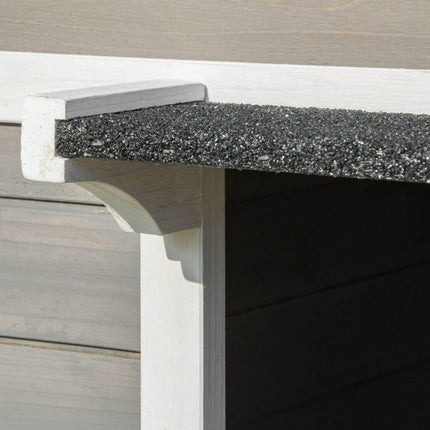 Weatherproof Outdoor Cat House with Porch & Escape Door - Feral Cat Shelter with Plant Stand | Dark Grey/White Wood Construction - Marcapon