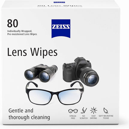 ZEISS Pre-Moistened Lens Cleaning Wipes – Anti-Fog, Streak-Free, Safe for Coated Glasses & Screens – 80 to 600 Count