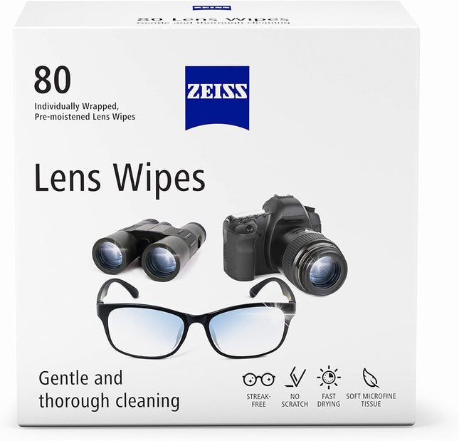 ZEISS Pre-Moistened Lens Cleaning Wipes – Anti-Fog, Streak-Free, Safe for Coated Glasses & Screens – 80 to 600 Count