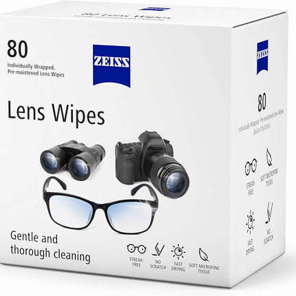 ZEISS Pre-Moistened Lens Cleaning Wipes – Anti-Fog, Streak-Free, Safe for Coated Glasses & Screens – 80 to 600 Count