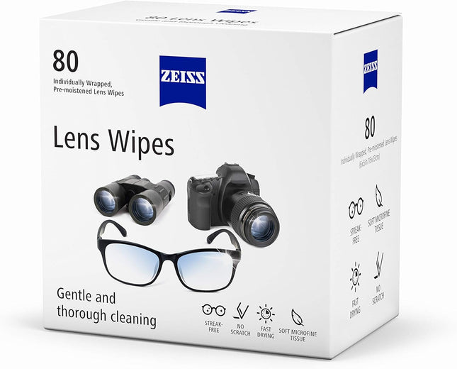 ZEISS Pre-Moistened Lens Cleaning Wipes – Anti-Fog, Streak-Free, Safe for Coated Glasses & Screens – 80 to 600 Count