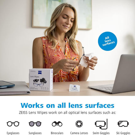 ZEISS Pre-Moistened Lens Cleaning Wipes – Anti-Fog, Streak-Free, Safe for Coated Glasses & Screens – 80 to 600 Count