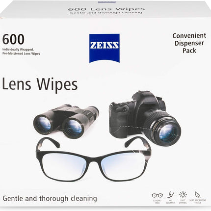 ZEISS Pre-Moistened Lens Cleaning Wipes – Anti-Fog, Streak-Free, Safe for Coated Glasses & Screens – 80 to 600 Count