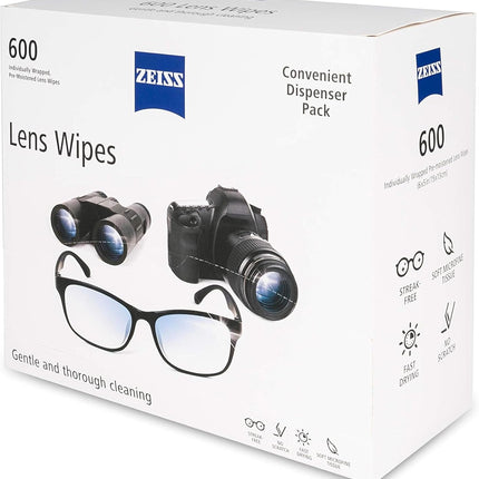 ZEISS Pre-Moistened Lens Cleaning Wipes – Anti-Fog, Streak-Free, Safe for Coated Glasses & Screens – 80 to 600 Count