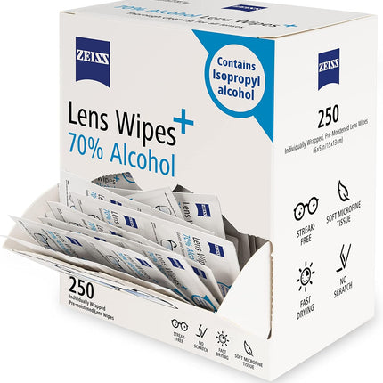 ZEISS Pre-Moistened Lens Cleaning Wipes – Anti-Fog, Streak-Free, Safe for Coated Glasses & Screens – 80 to 600 Count